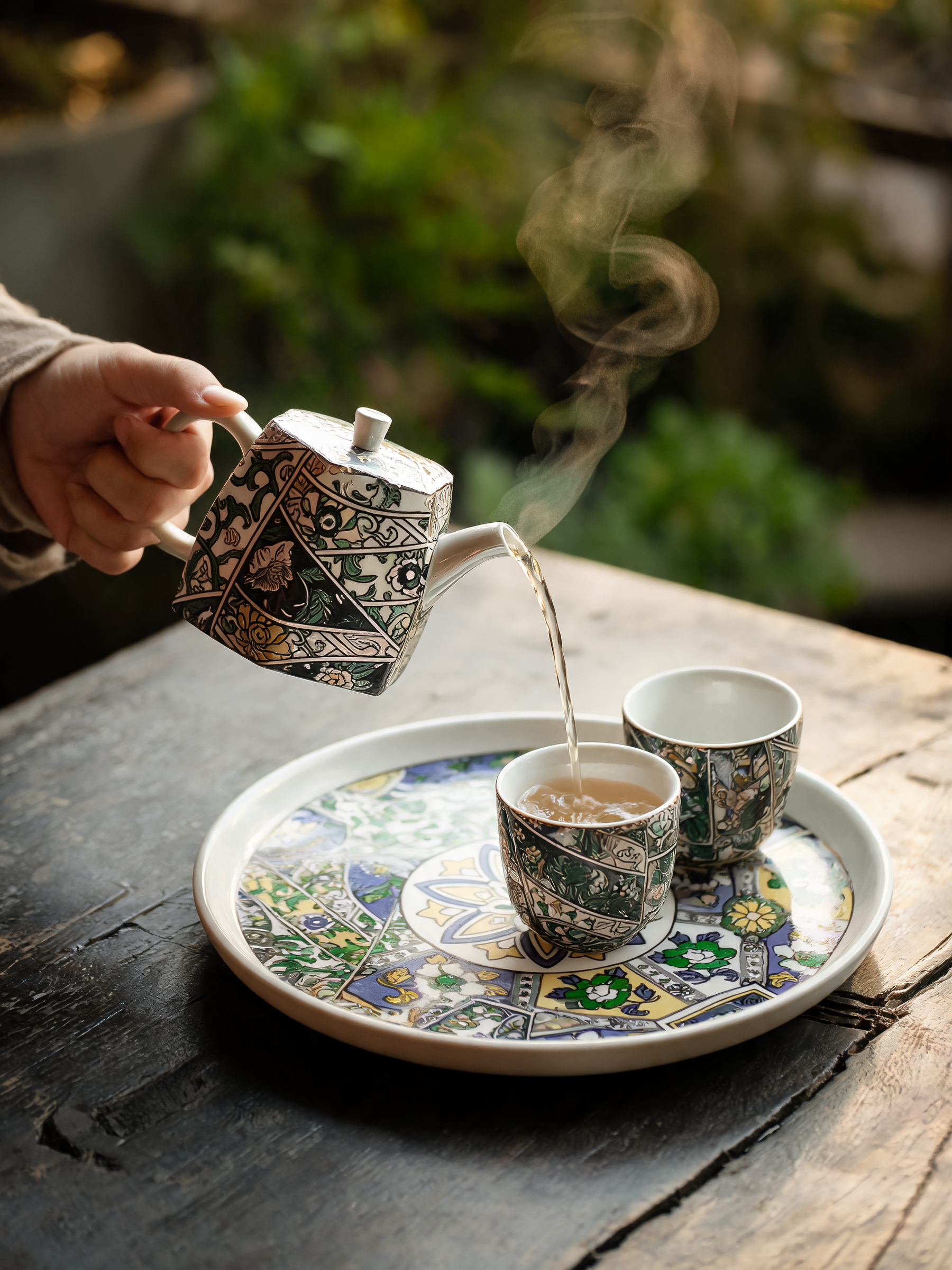 Baihua tea cups with silver-toned decorative accents