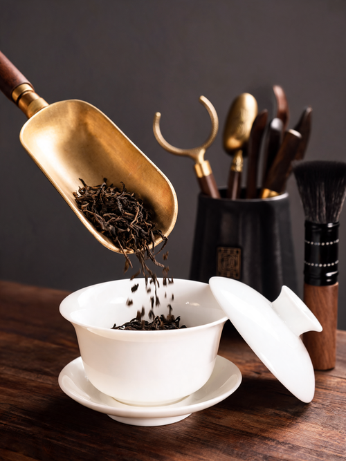 Black Liu Junzi Tea Tool Set six gongfu tea tools with ceramic holder