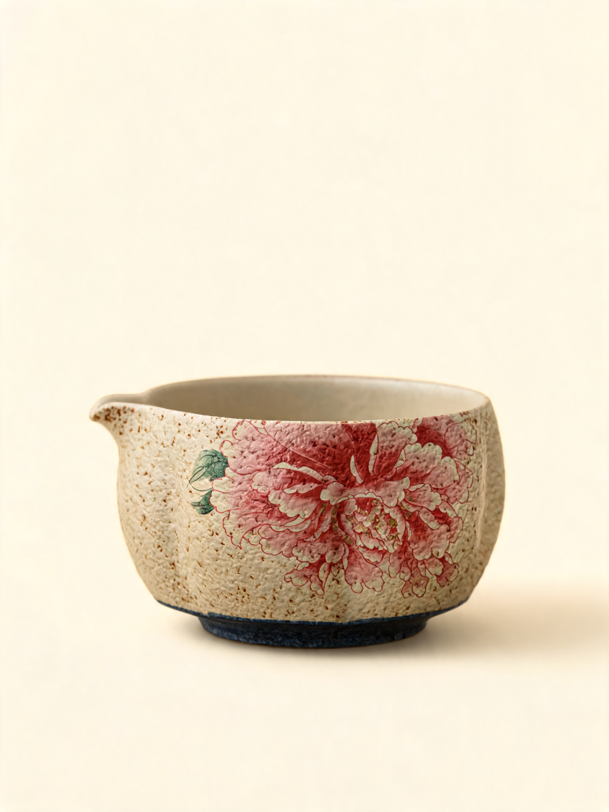Botan Matcha Bowl ceramic chawan with peony decoration and pouring spout