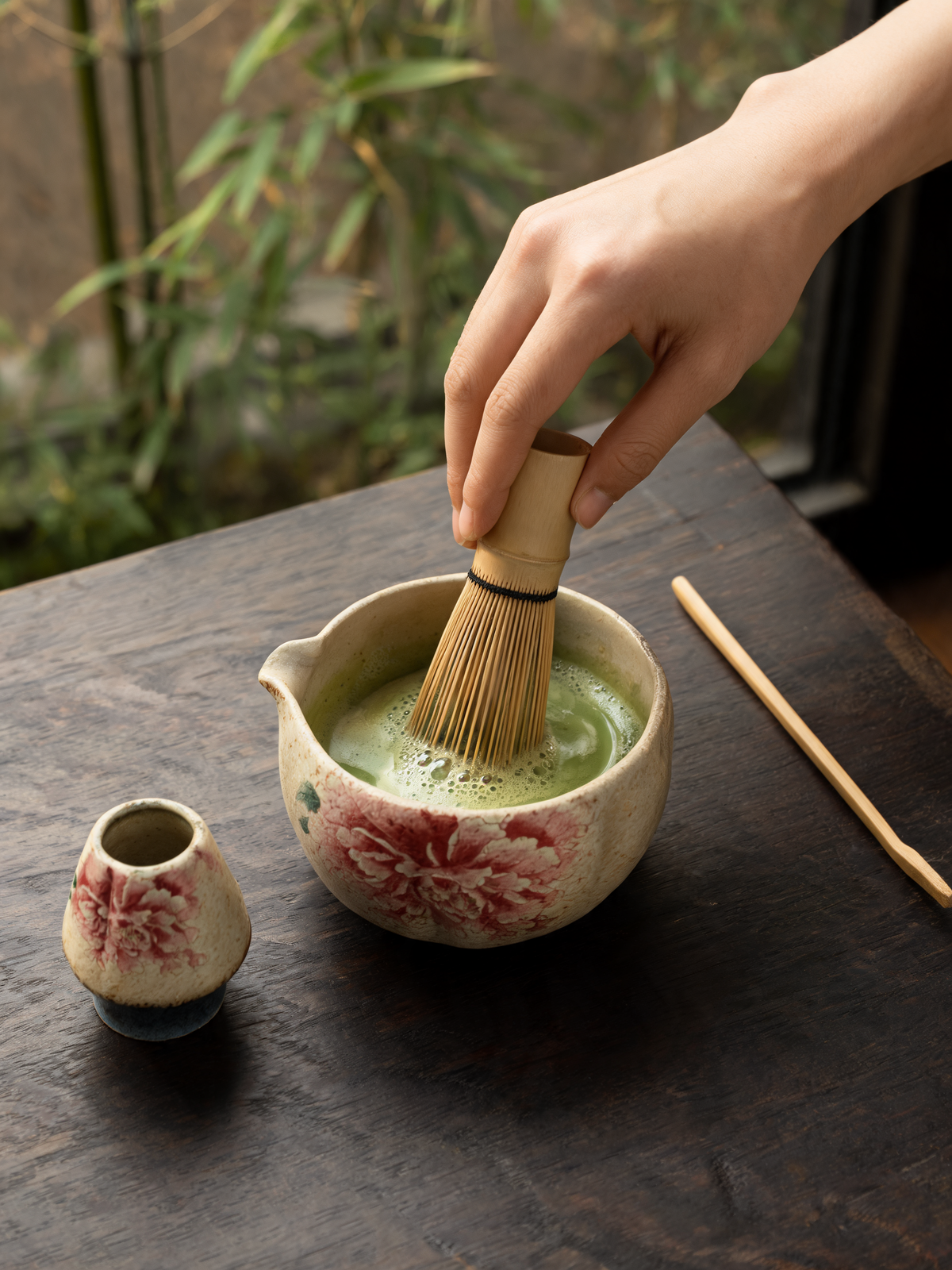 Botan Matcha Set with matcha bowl, whisk holder, bamboo whisk and scoop