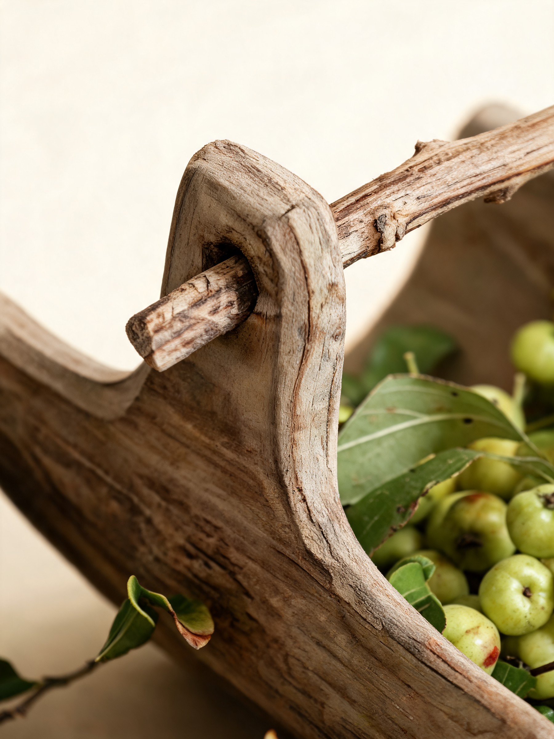 Detail of the raw natural branch used as the handle
