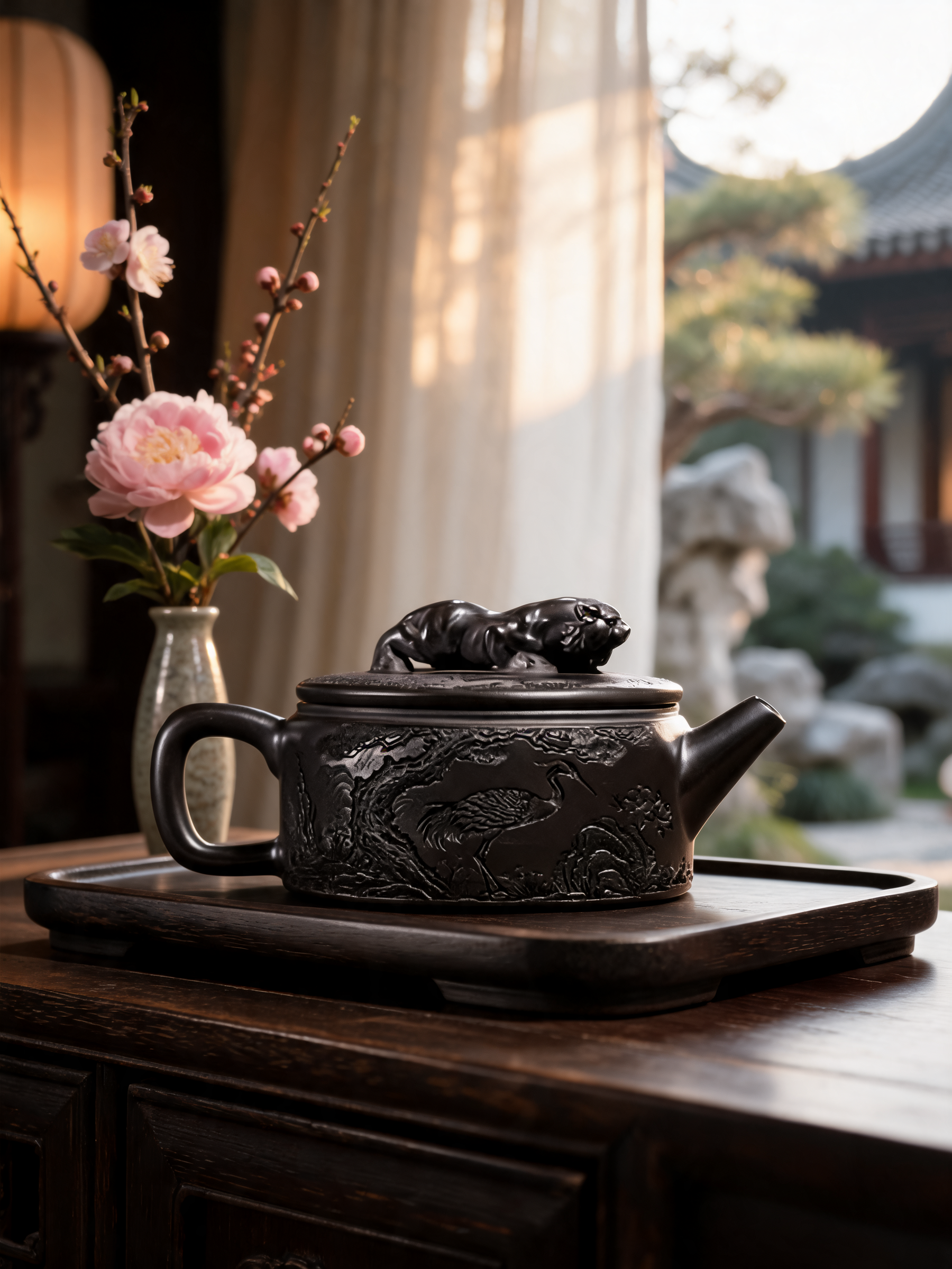 Han Wa Teapot three dimensional crouching tiger lid sculpture
