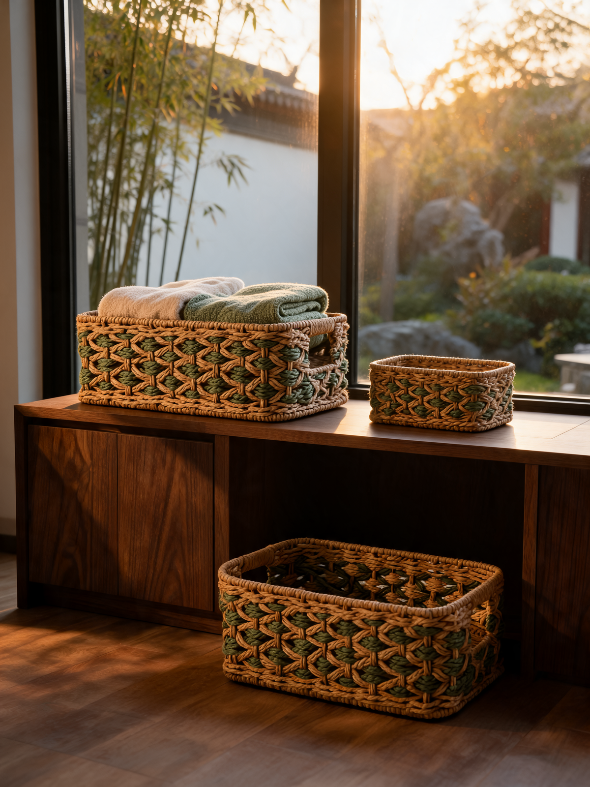 Handwoven Storage Basket open top rectangular basket in five sizes