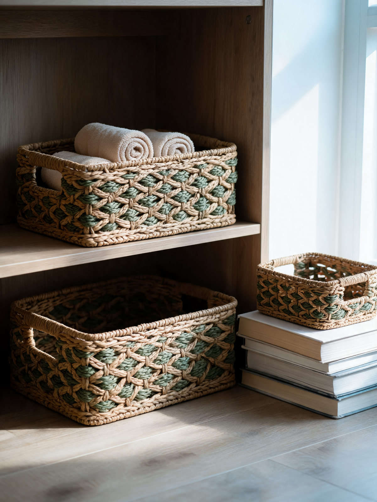 Handwoven Storage Basket integrated end handles