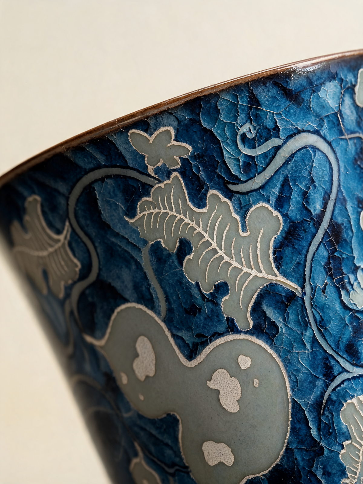 Indigo Gourd Cup fine cicada wing crackle across the glaze