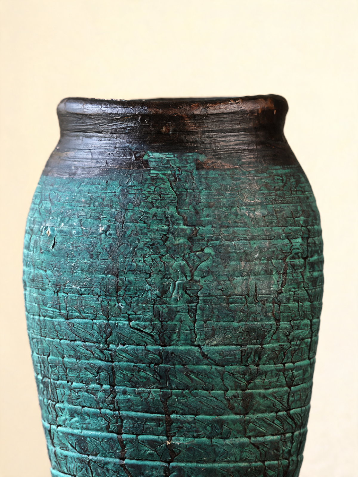 Jade Patina Vessel dark brown to near black neck and rim