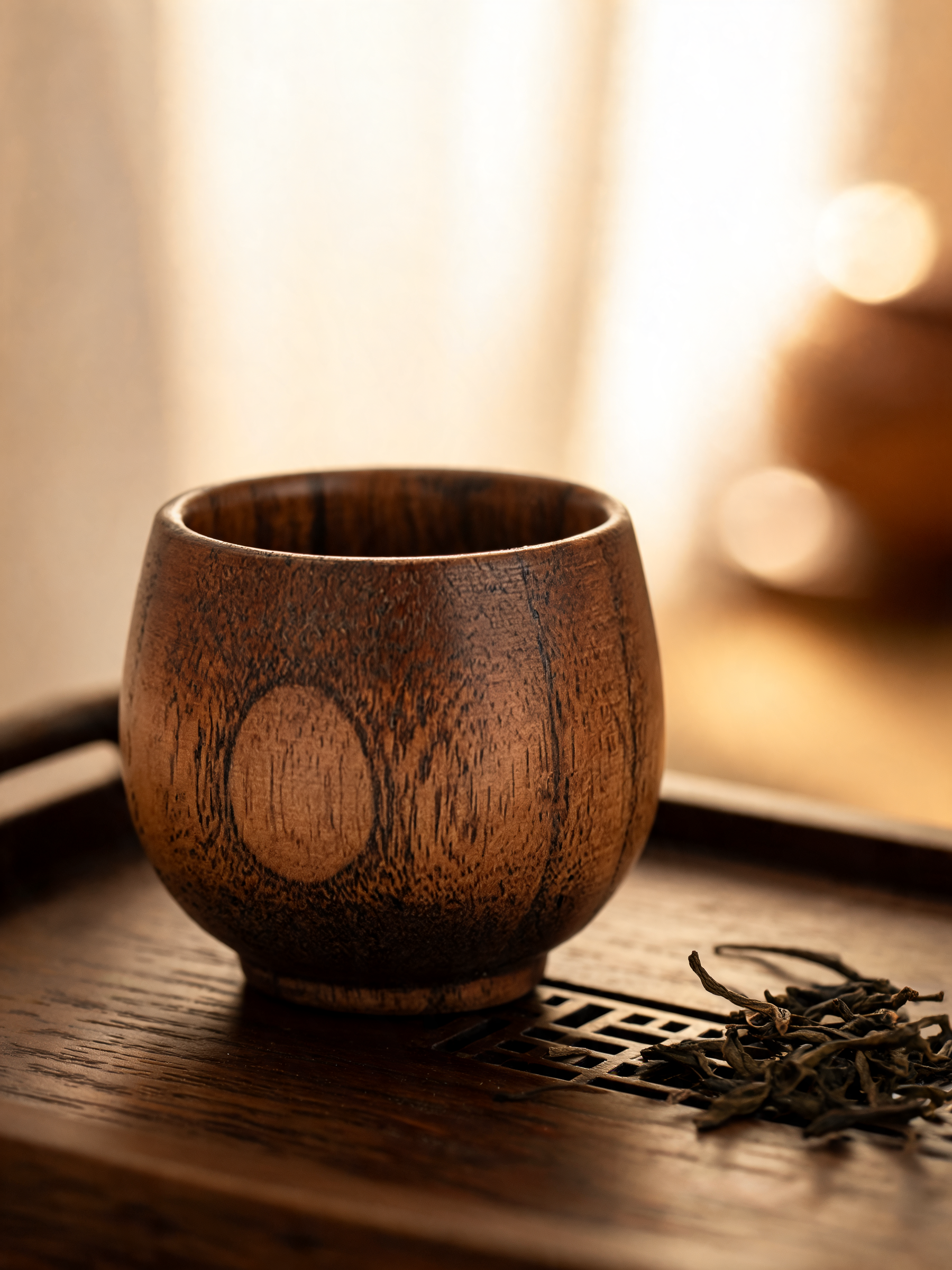 Jujube Wood Petite Tea Cup rounded bowl with raised foot