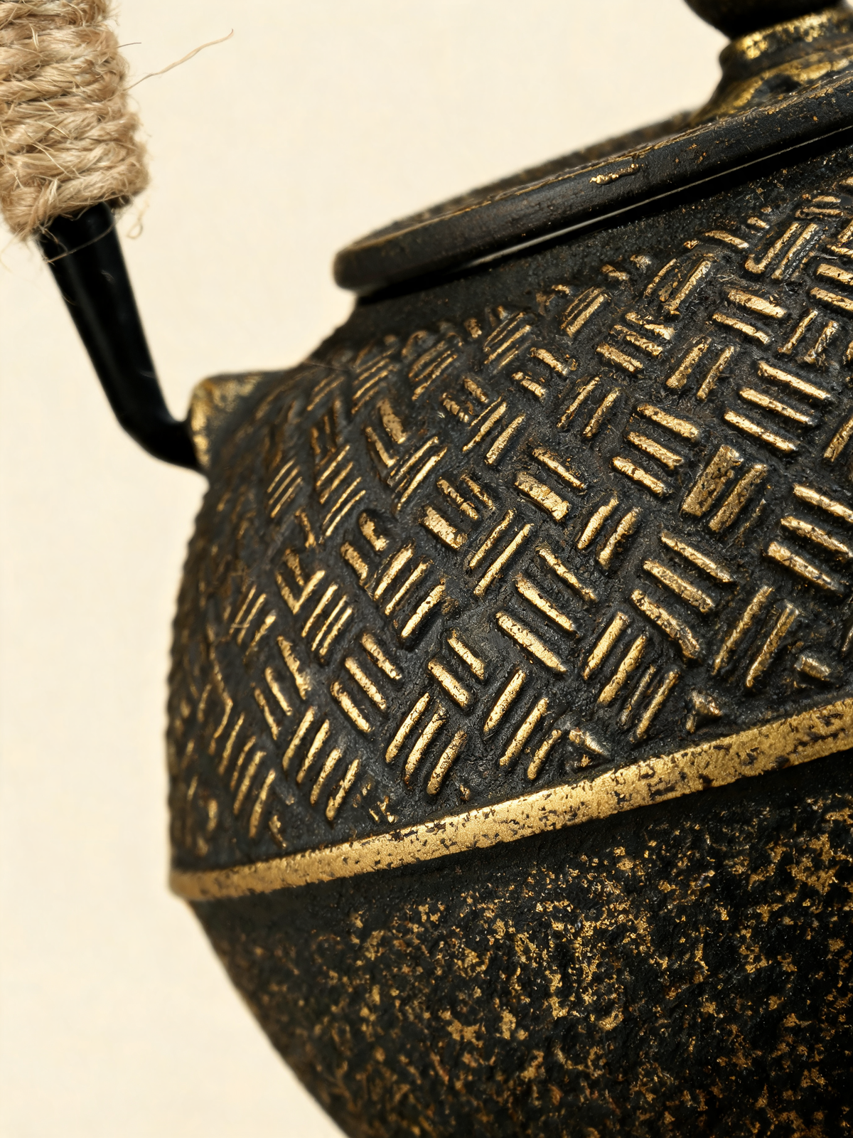 Kagome cast iron teapot lid and handle detail