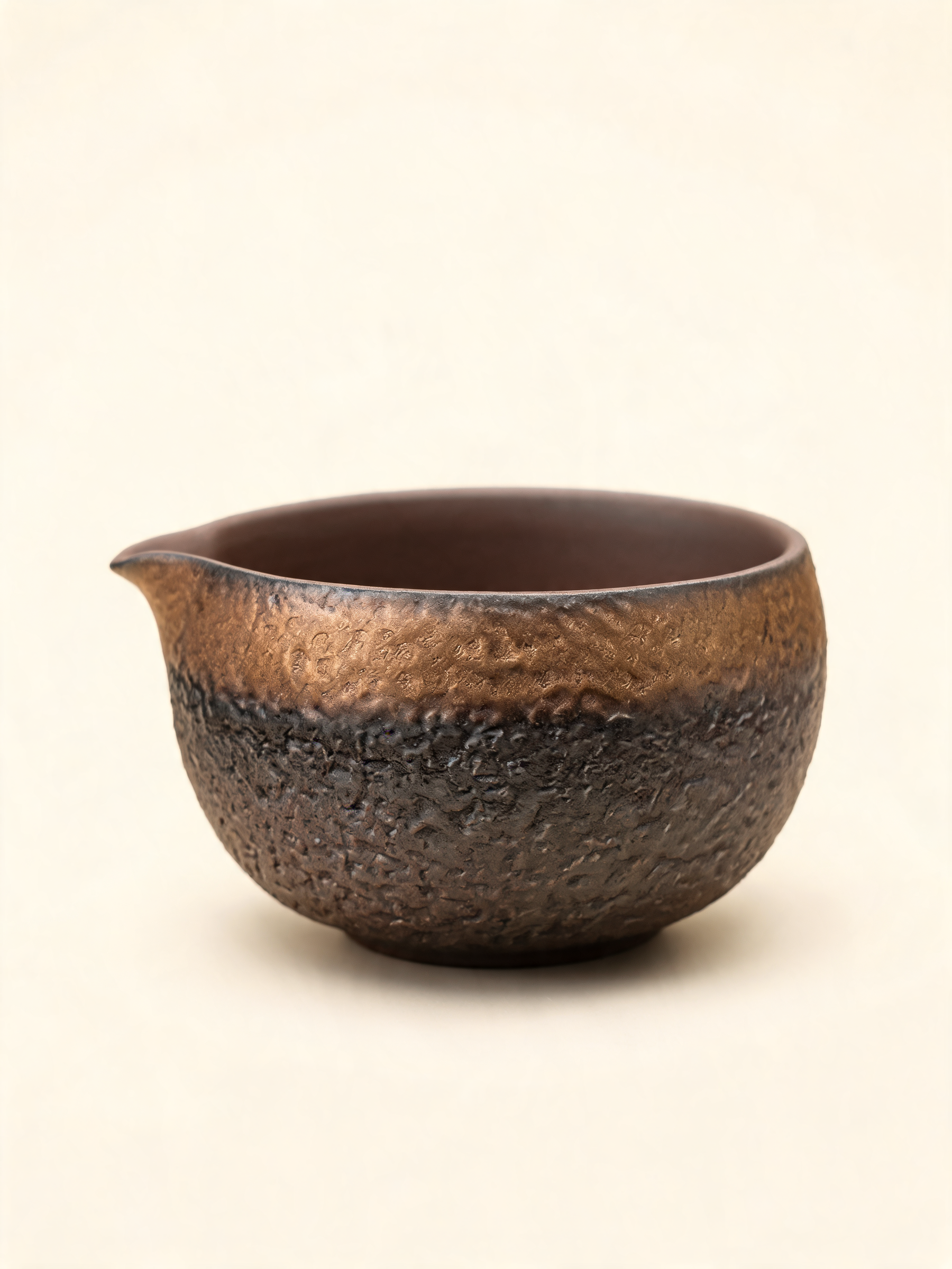 Kintsu Matcha Bowl ceramic chawan in iron black glaze with gold tones
