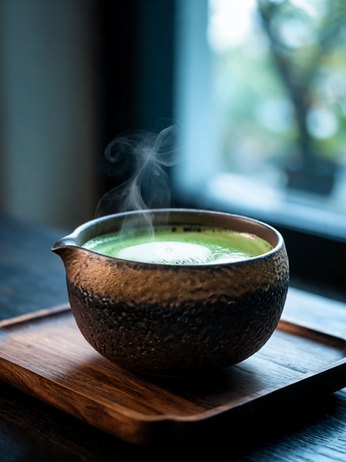 Kintsu Matcha Bowl matte black stoneware body and darker interior