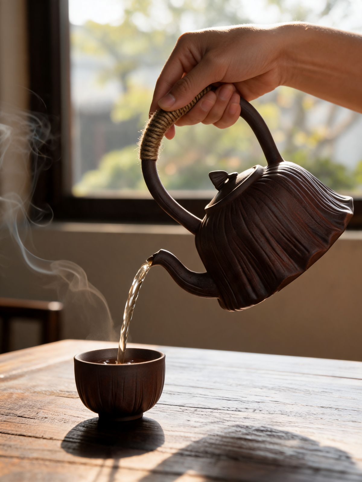 Detail of the vertical ribbing on the Lianpeng teapot body