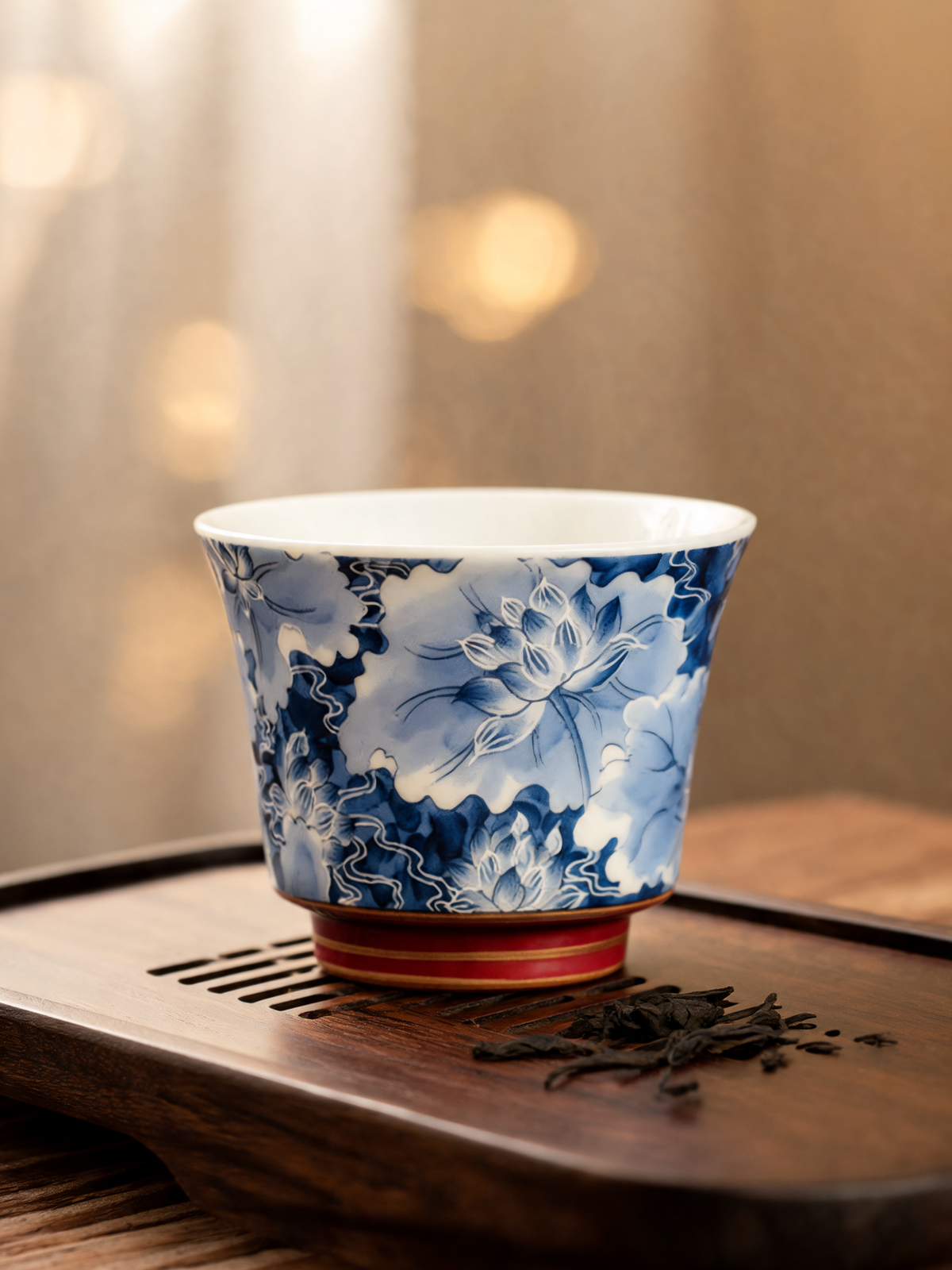 Lotus Bloom Tea Cup red and gold detailing on the base