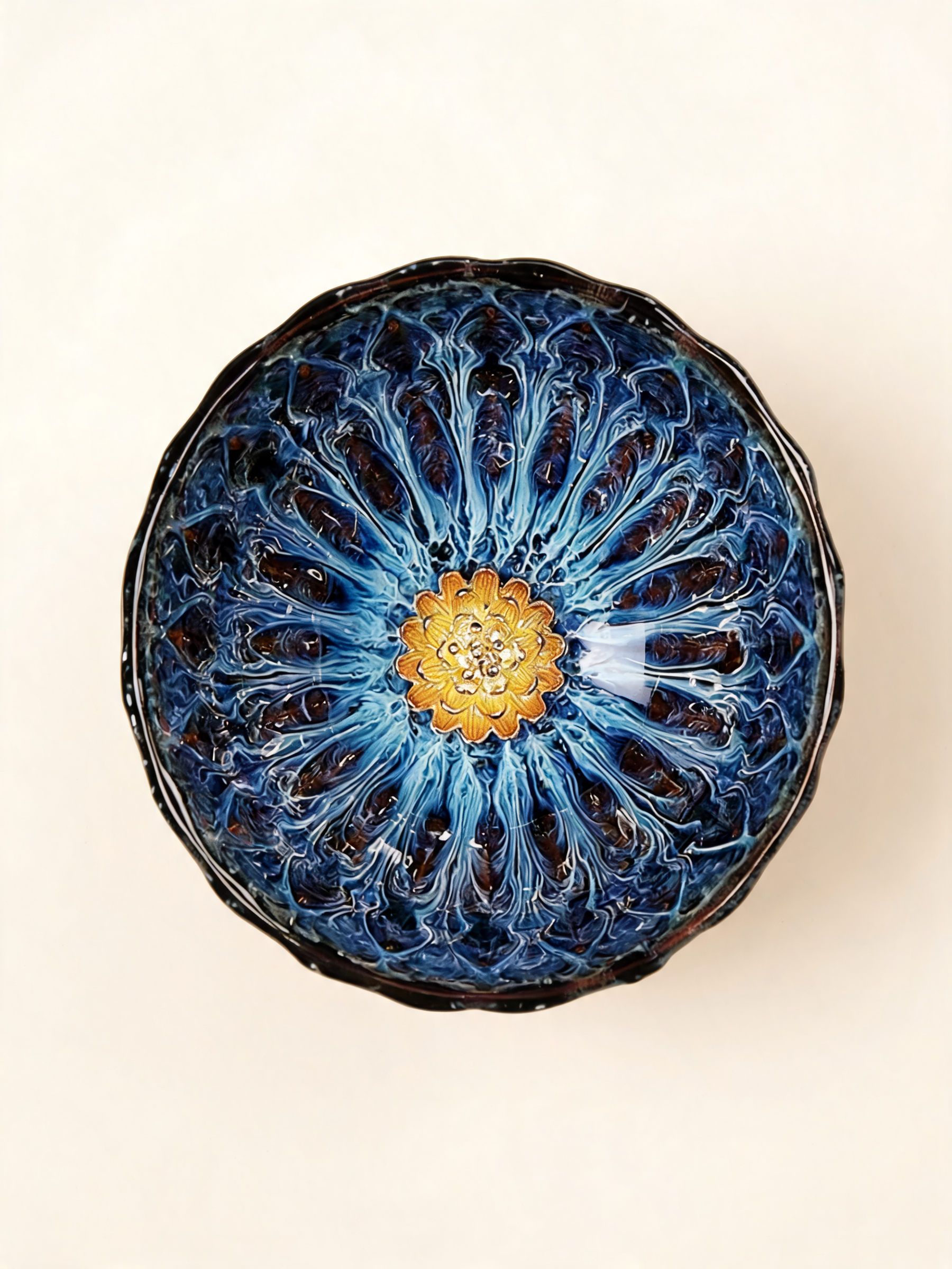 Detail of the golden floral medallion inside the Nebula Bloom Cup
