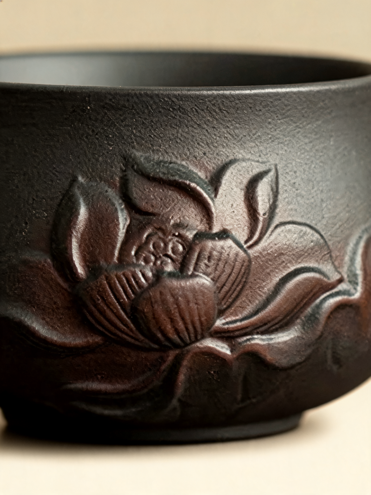 Detail of the hand sculpted lotus relief decoration