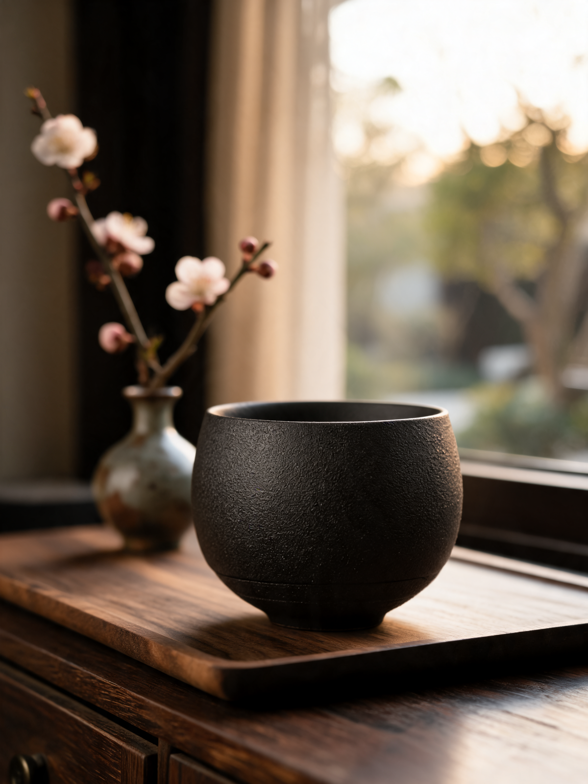Reef Black Cup rounded archaic silhouette in high fired ceramic