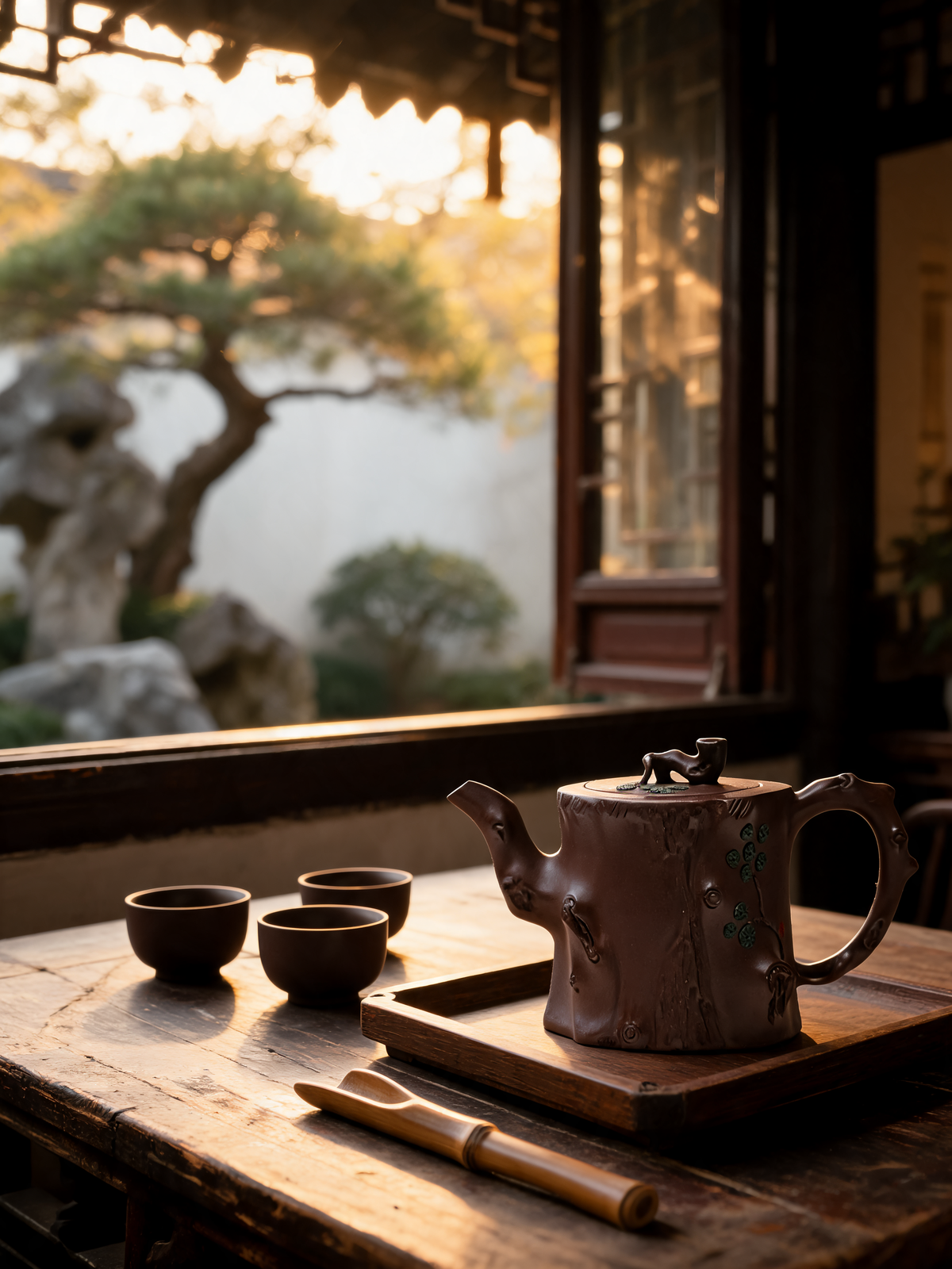 Detail of the bark-like texture on the Shuzhuang teapot