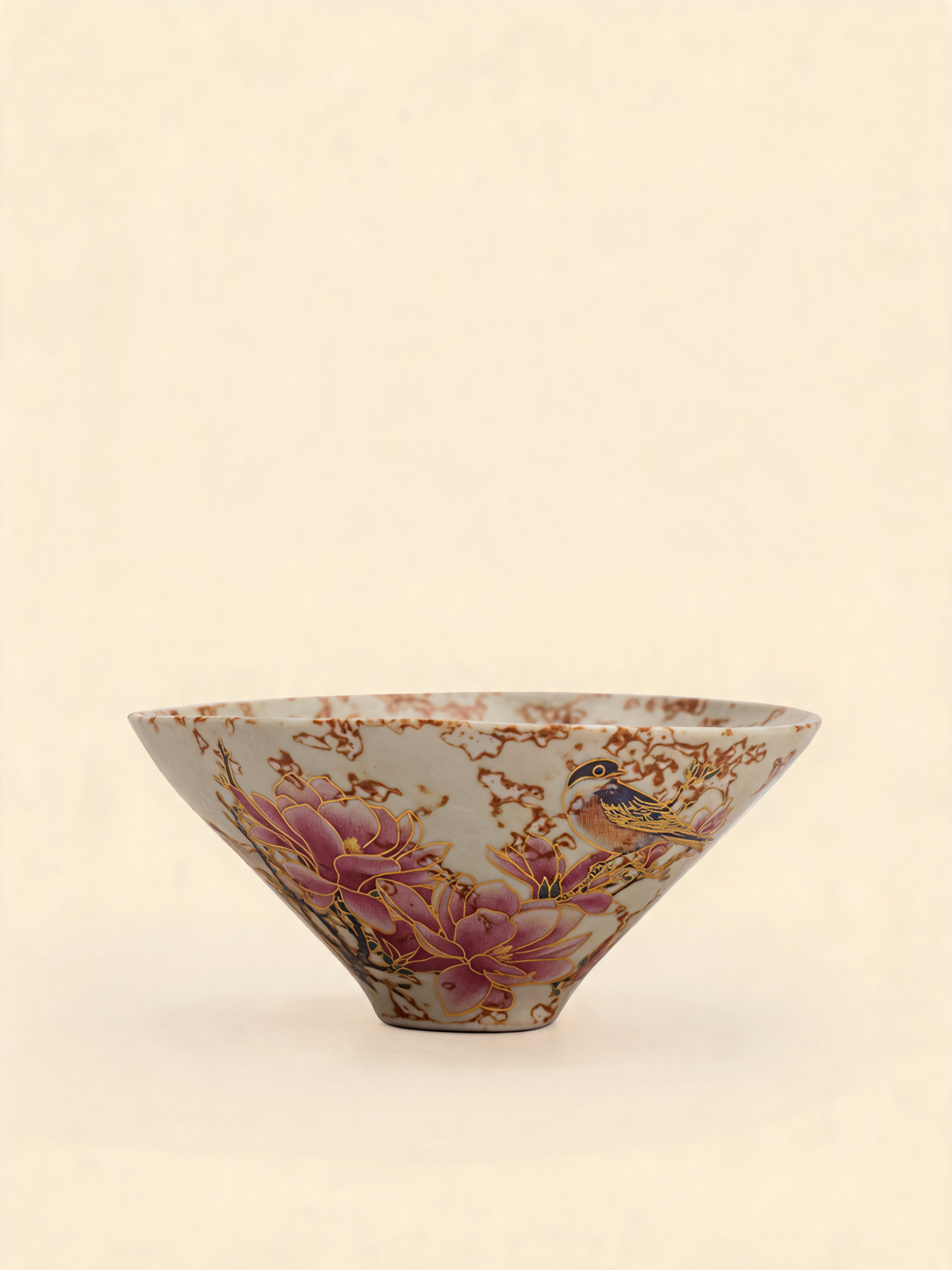 Sparrow Song Cup ivory ceramic tea cup with magnolia and sparrow motif