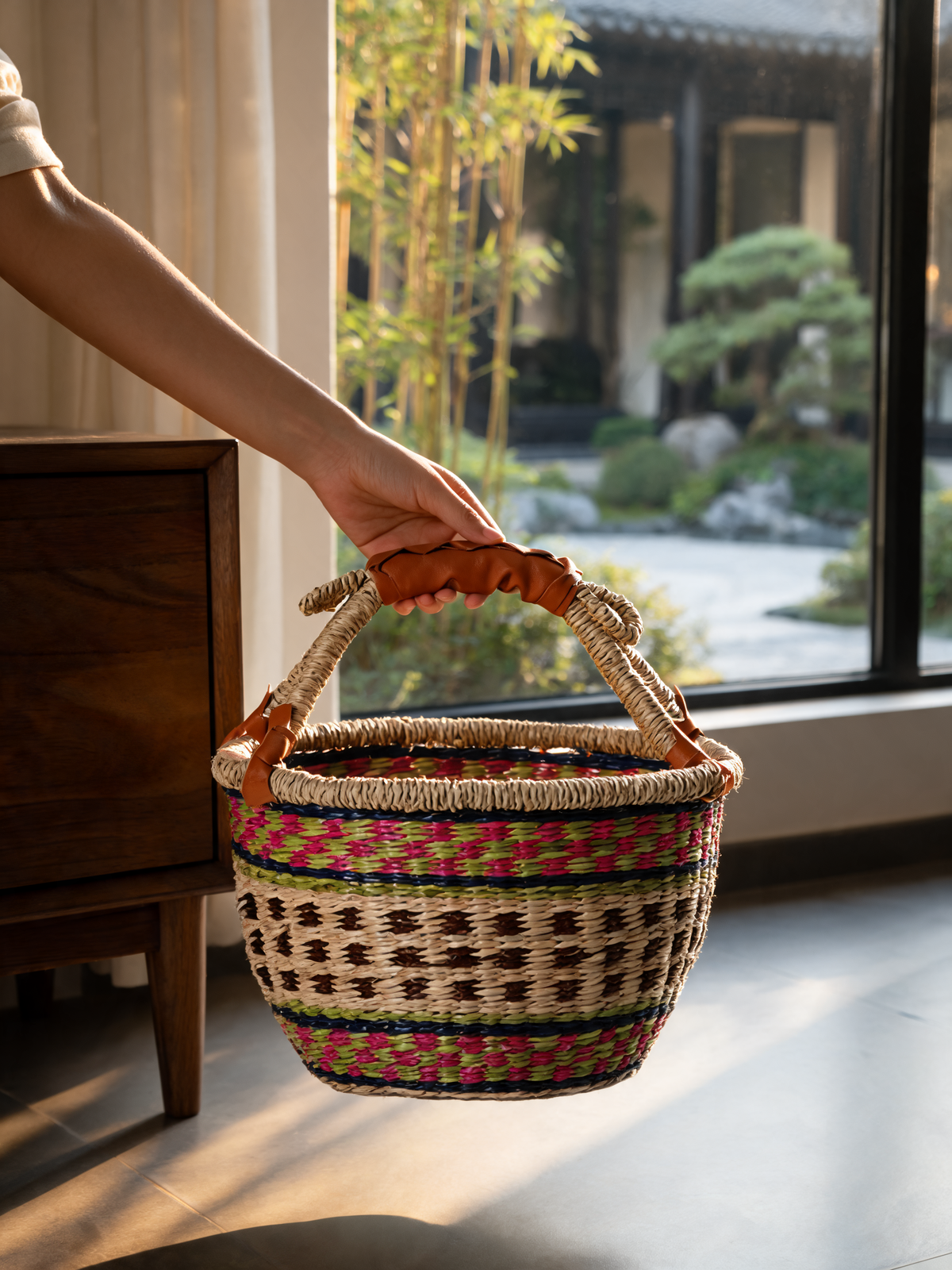 Woven Seagrass Basket 25 cm wide handwoven storage basket
