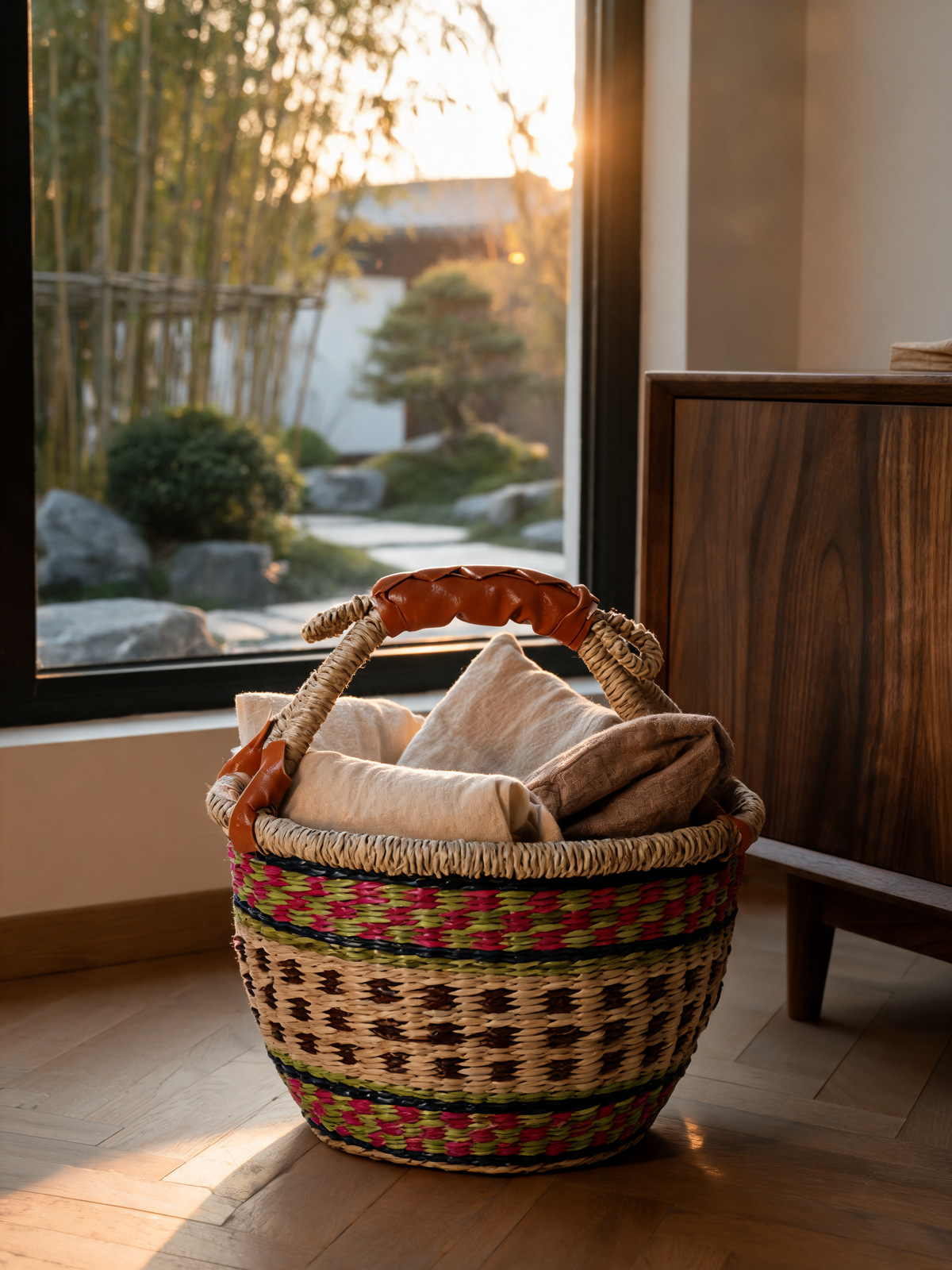 Woven Seagrass Basket natural seagrass base and woven body