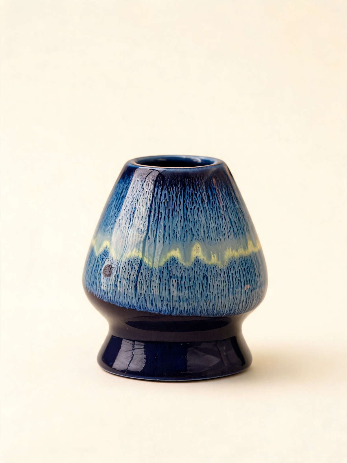 Yaobian Chasen Rest ceramic matcha whisk holder in indigo glaze