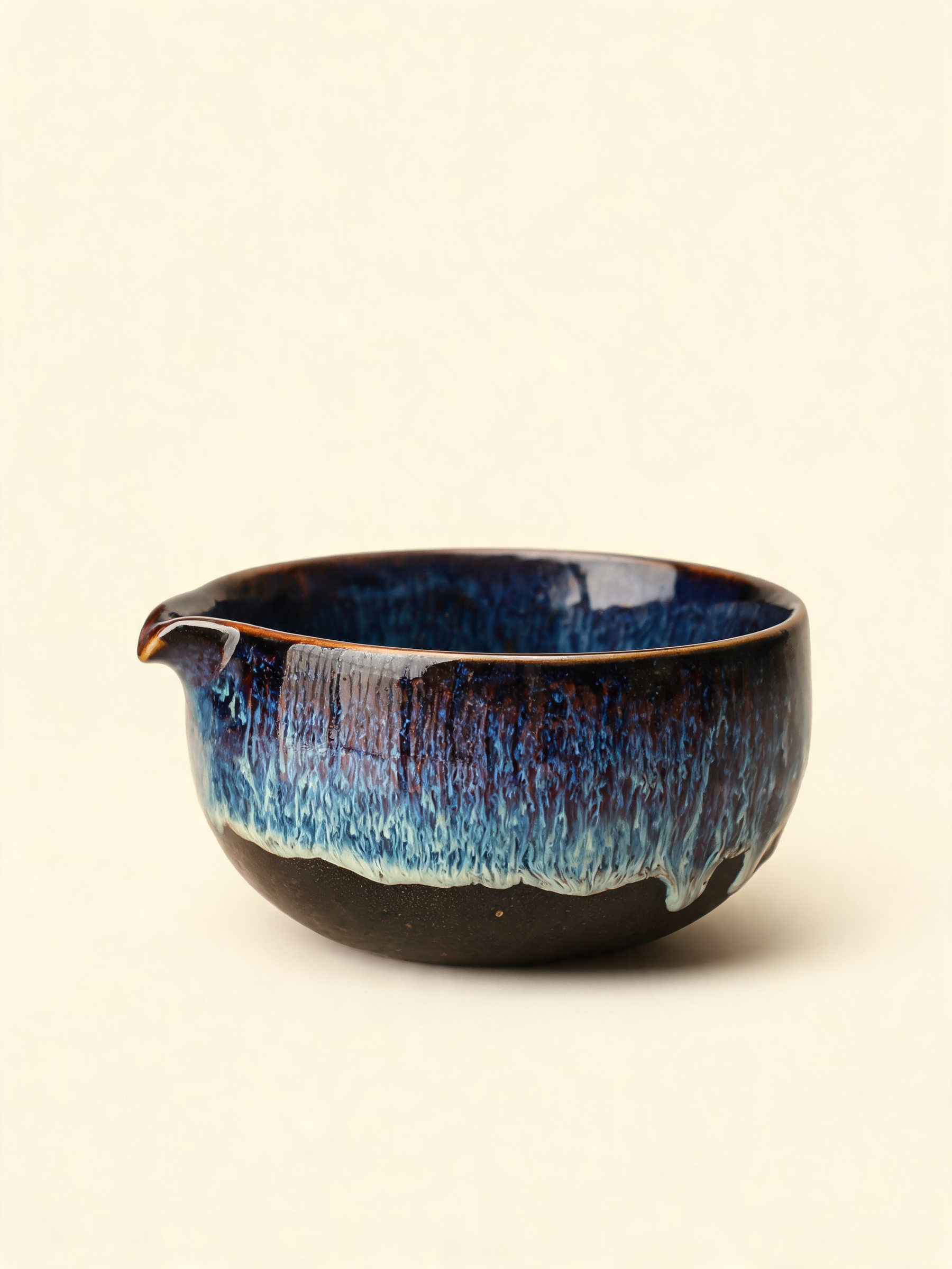 Yaobian Matcha Bowl ceramic chawan in indigo reactive Yaobian glaze