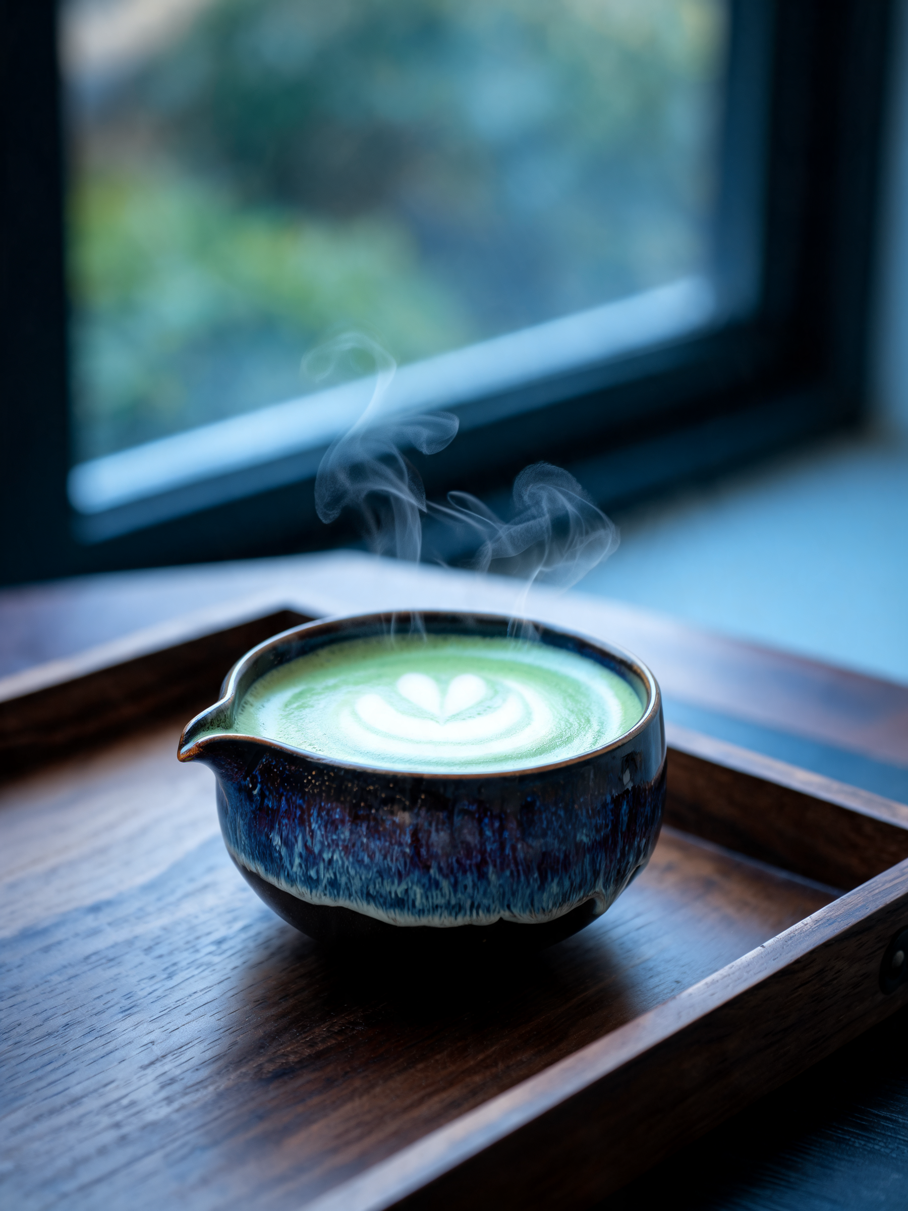 Yaobian Matcha Bowl smooth rounded rim and reactive glazed surface