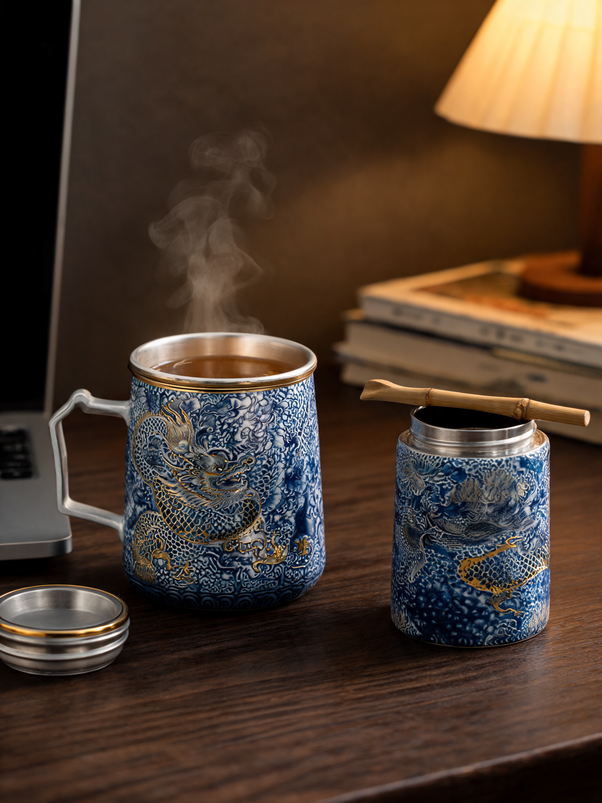 Yinlong tea cup and container shown together